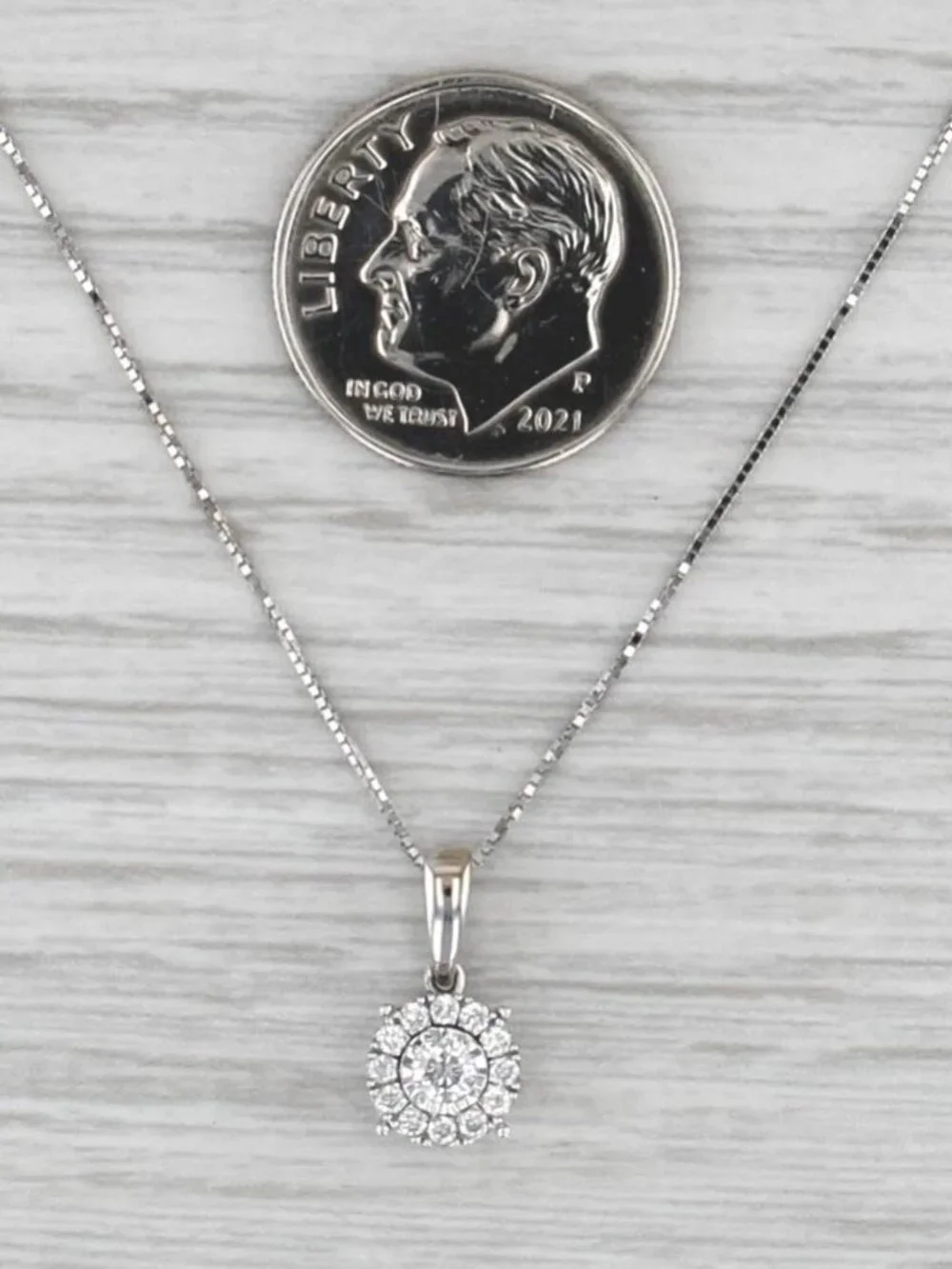 0.16ctw Diamond Halo Pendant Necklace 14k White Gold 16-18